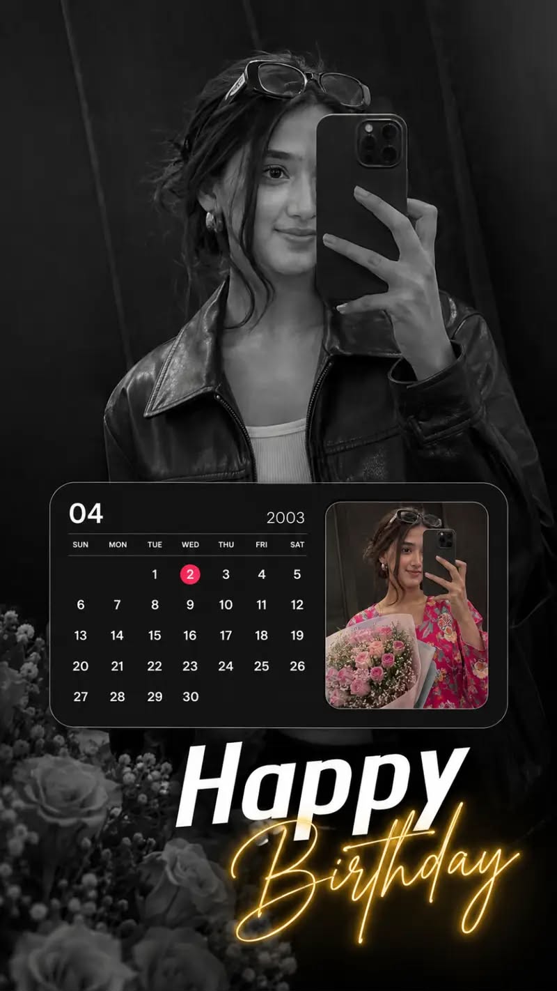 Birthday Mirror Selfie Cinematic Black & White AI Prompt June 16, 2001 Calendar