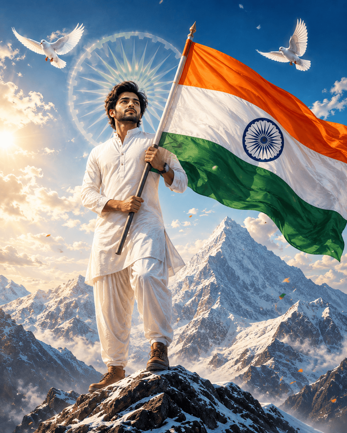 15 August Indian Flag Mountain AI Prompt | Patriotic Himalayan Portrait