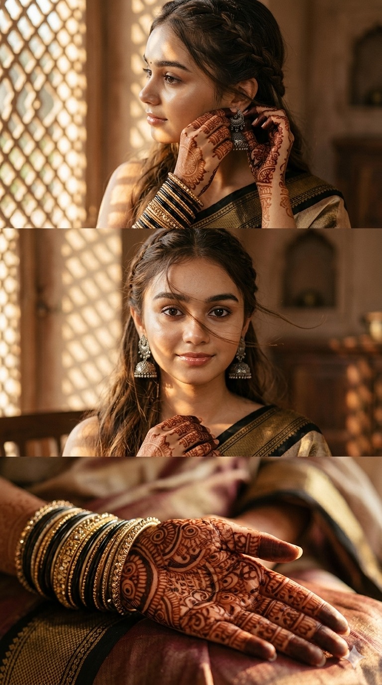 3-Panel Saree Portrait AI Prompt | Cinematic Bridal Editorial Photography