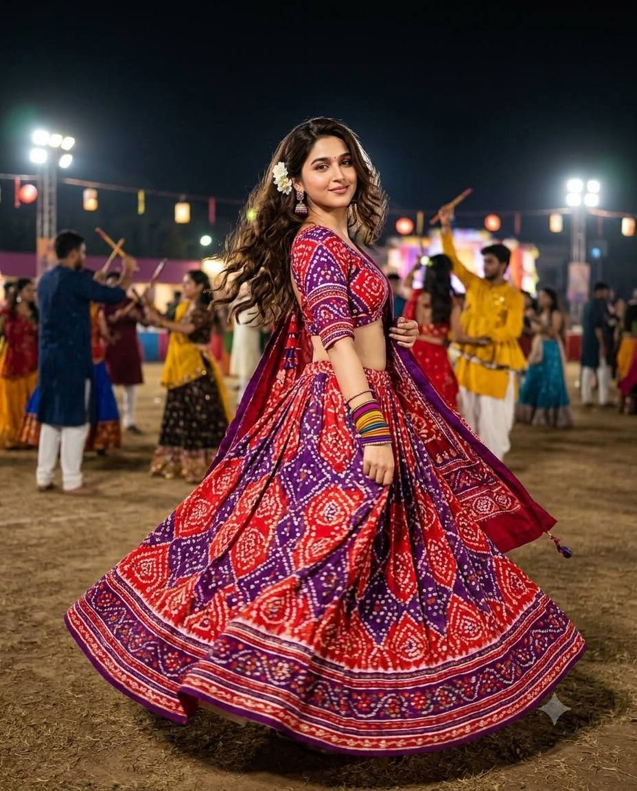 90s Gujarati Garba AI prompt | Colorful lehenga & dreamy Navratri night