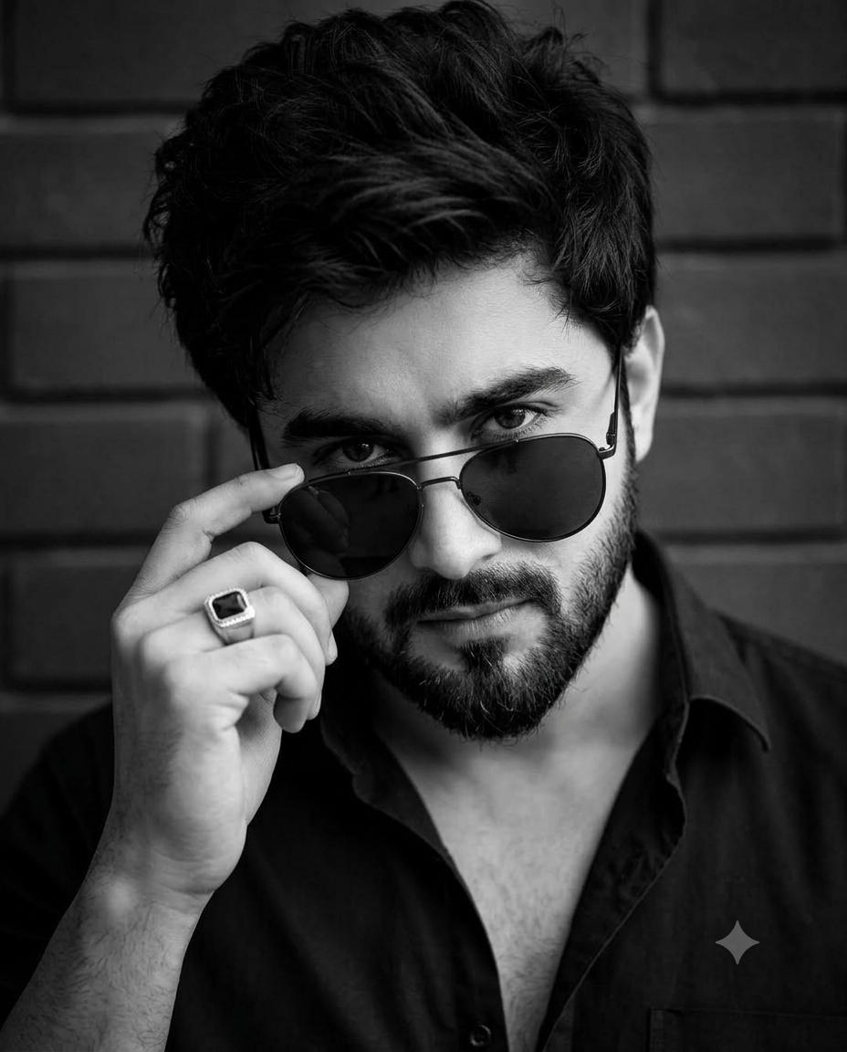 Black & White Aviator Portrait AI Image Prompt | Intense Cinematic Shadow Editorial Close-Up