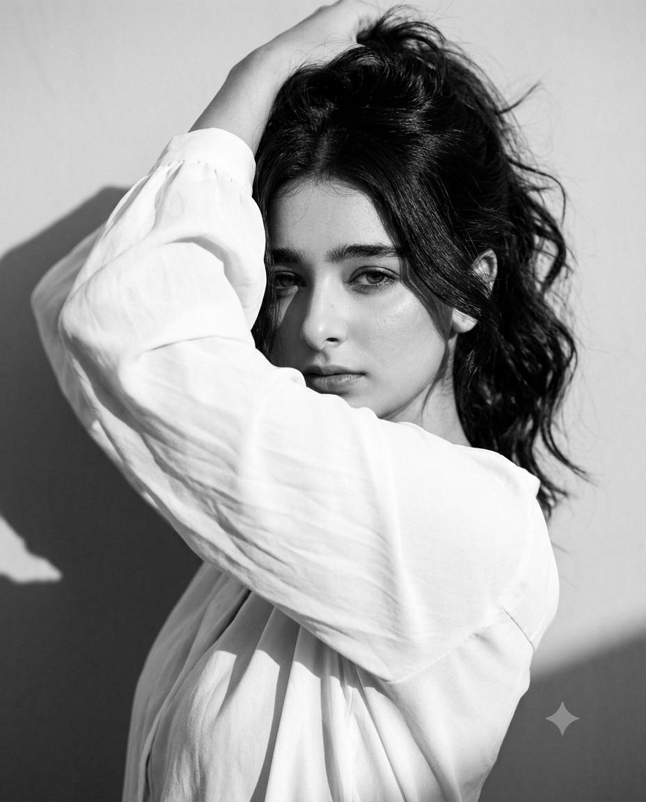 High-Fashion Portrait Editorial Style AI Image Prompt | Dramatic Sunlight Shadows
