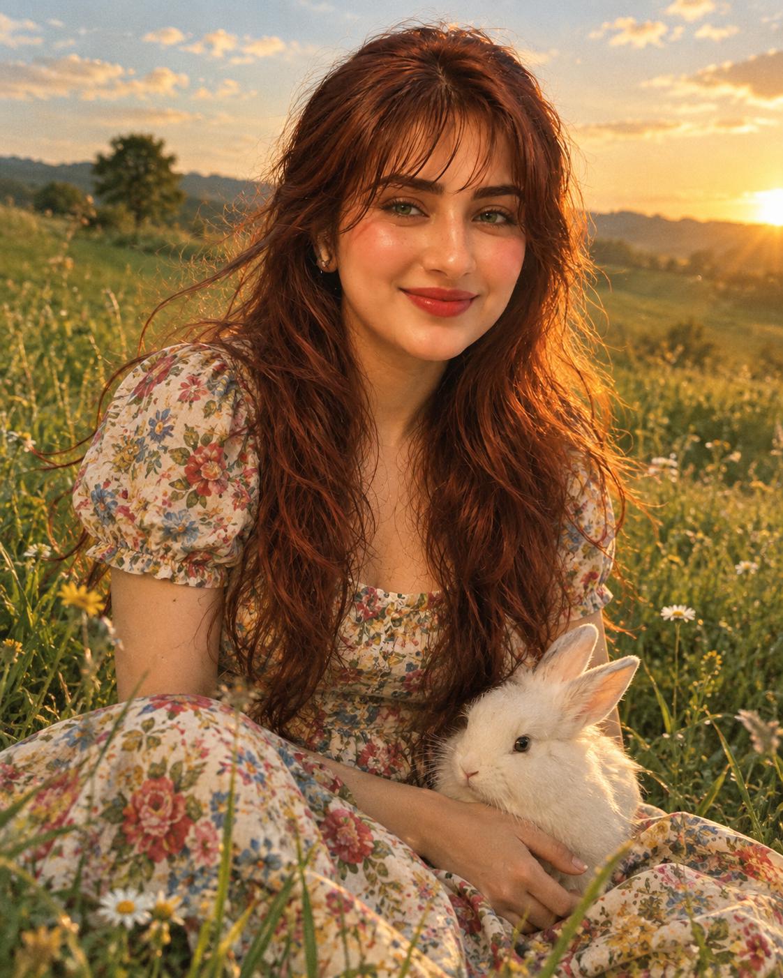Cinematic Woman White Rabbit Golden Hour AI Image Prompt for Gemini