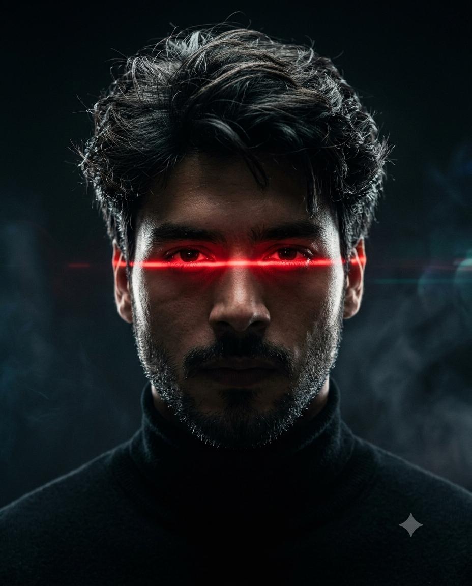 Cyberpunk Man Neon Portrait AI Image Prompt | Moody Red Neon Studio Lighting