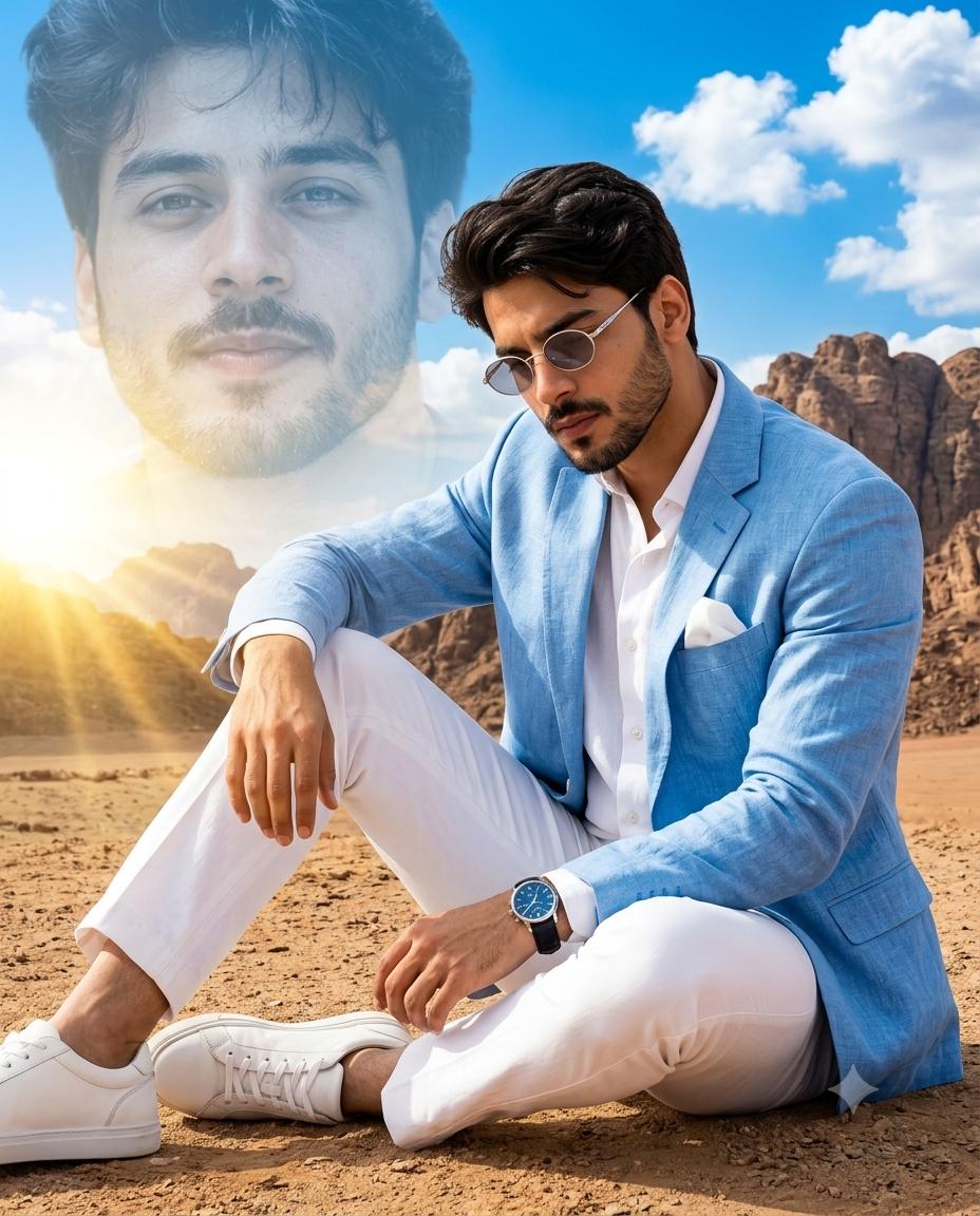 Cinematic Man Desert Double Exposure AI Image Prompt for Gemini
