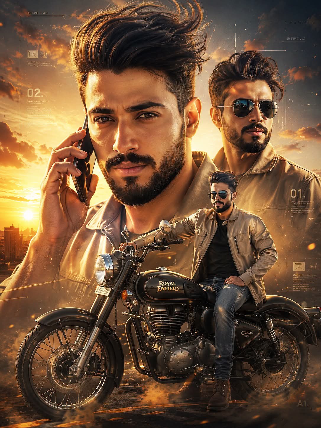 Cinematic Motorcycle Portrait AI Prompt | Editorial Movie Style poster