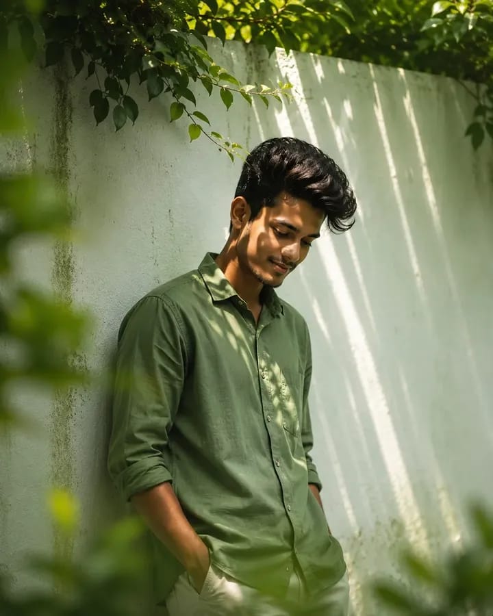 Cinematic Outdoor Portrait AI Prompt | Leaf Shadow Portrait