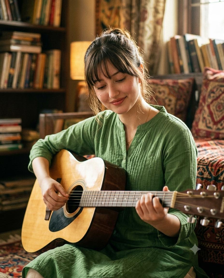 Cinematic Woman Guitar Portrait AI Image Prompt | Ultra-Realistic Photography