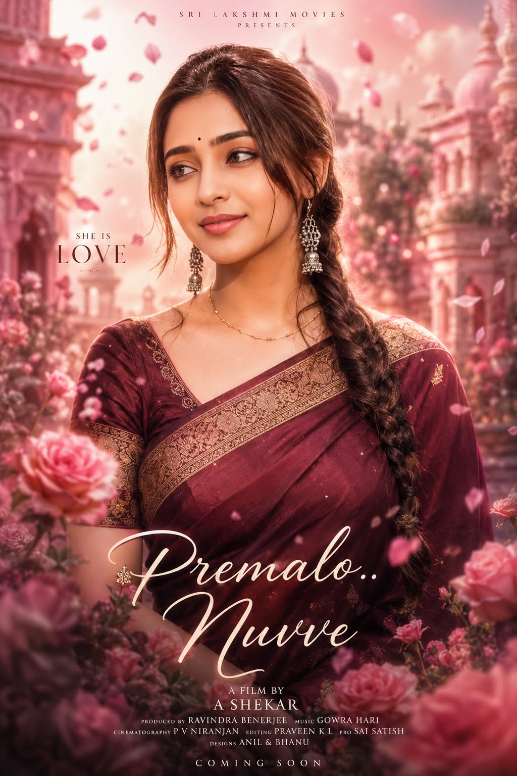 Dreamy South Indian Movie Poster AI Prompt | Romantic Tollywood Silk Saree Cinematic Portrait (8K)