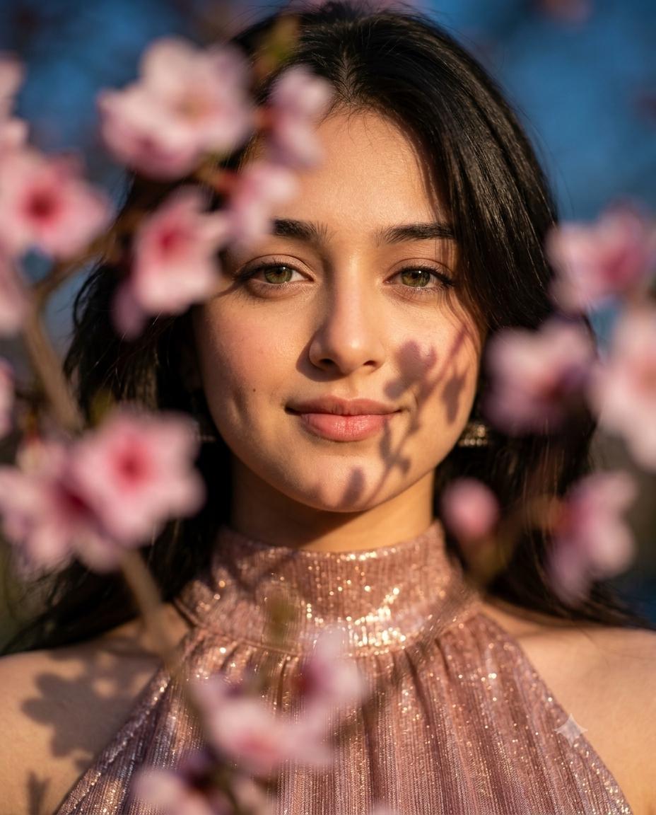 Rose Gold Woman Pink Blossoms AI Image Prompt for Gemini