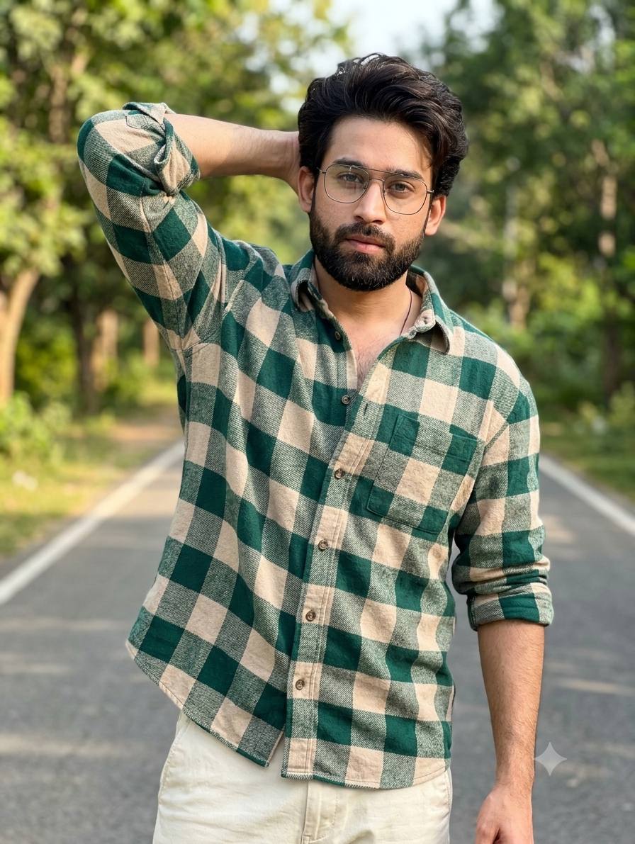 Exact scene recreation AI prompt | Checkered flannel, identity lock and ultra-realistic 8K