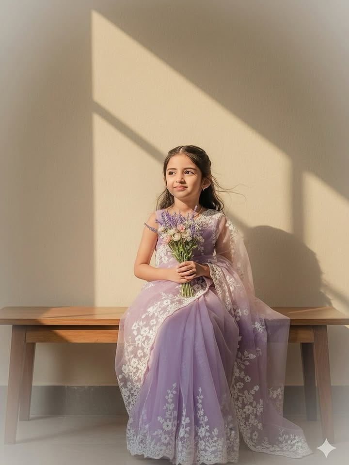 Girl Dreamy Saree Portrait AI Prompt | Soft Sunlit Editorial Photography