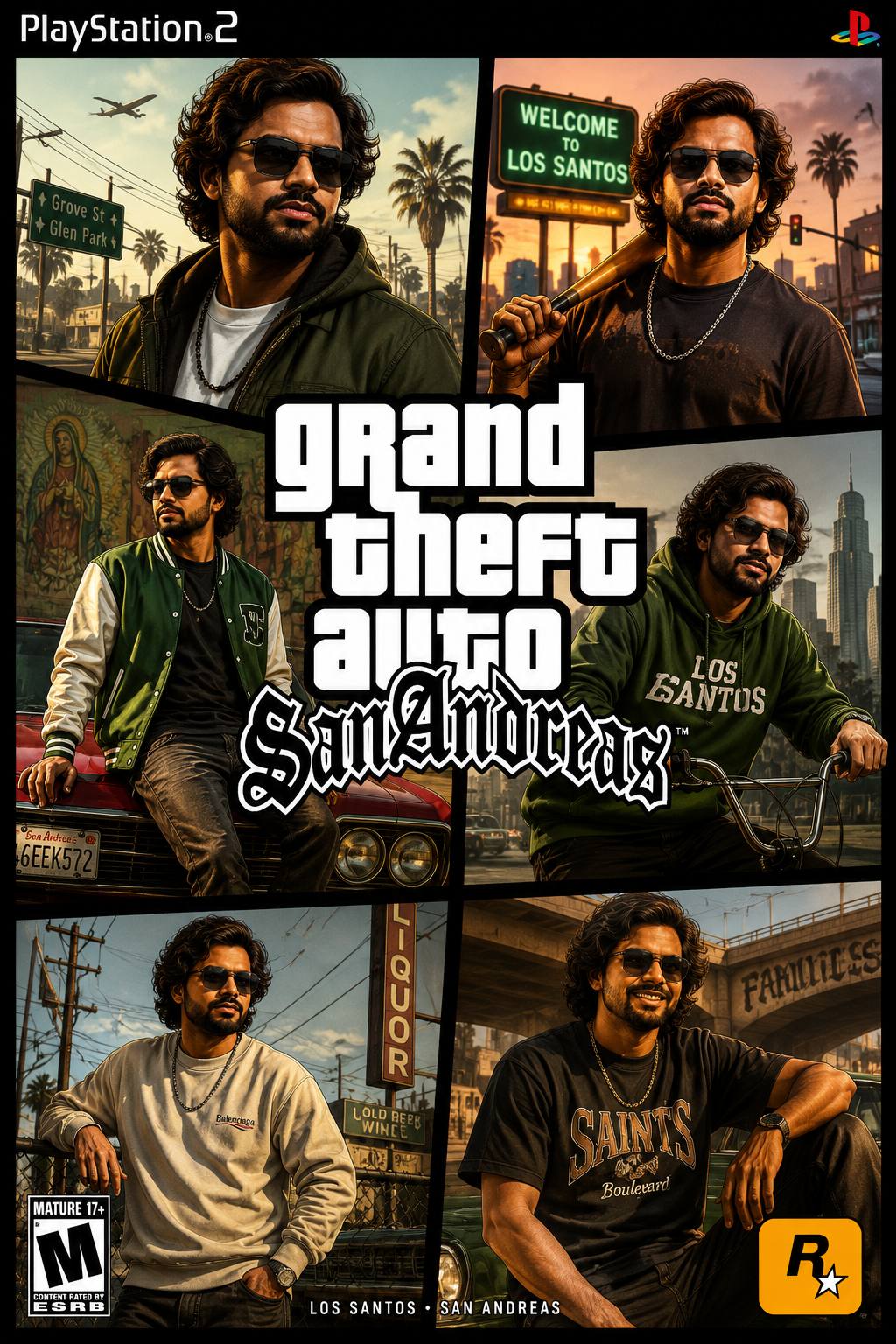 GTA-Inspired 6-Panel Streetwear Game Cover AI Image Prompt