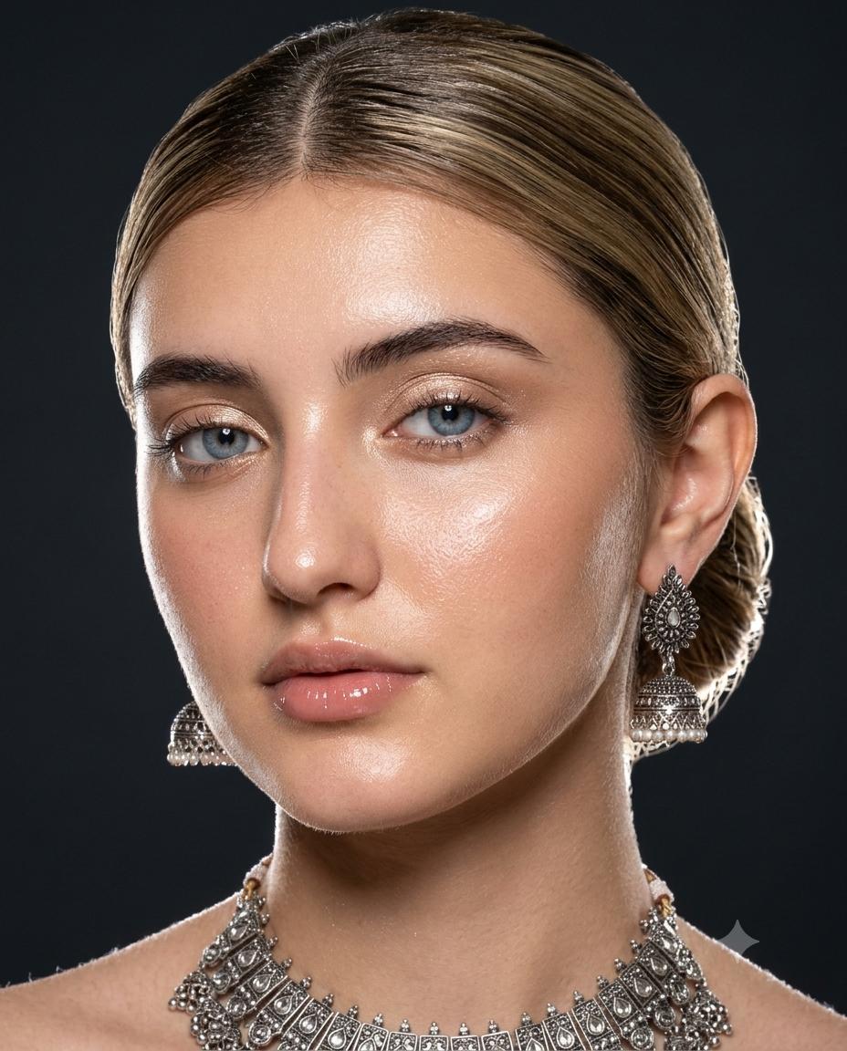 Face Girl Beauty Portrait AI Image Prompt | Silver Jewelry & Dramatic Rim Lighting