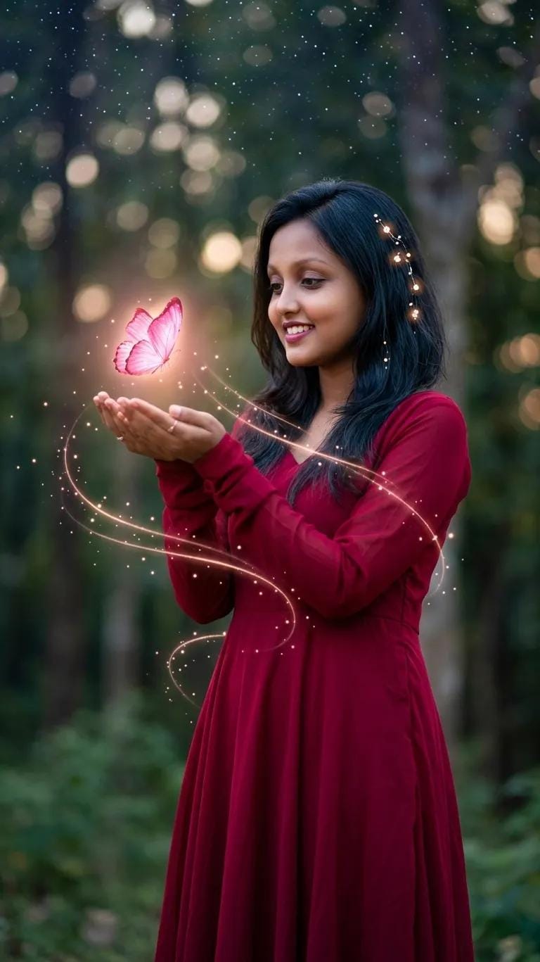 Magical Butterfly Portrait AI Prompt | Glowing Butterfly Dreamy Fantasy Portrait
