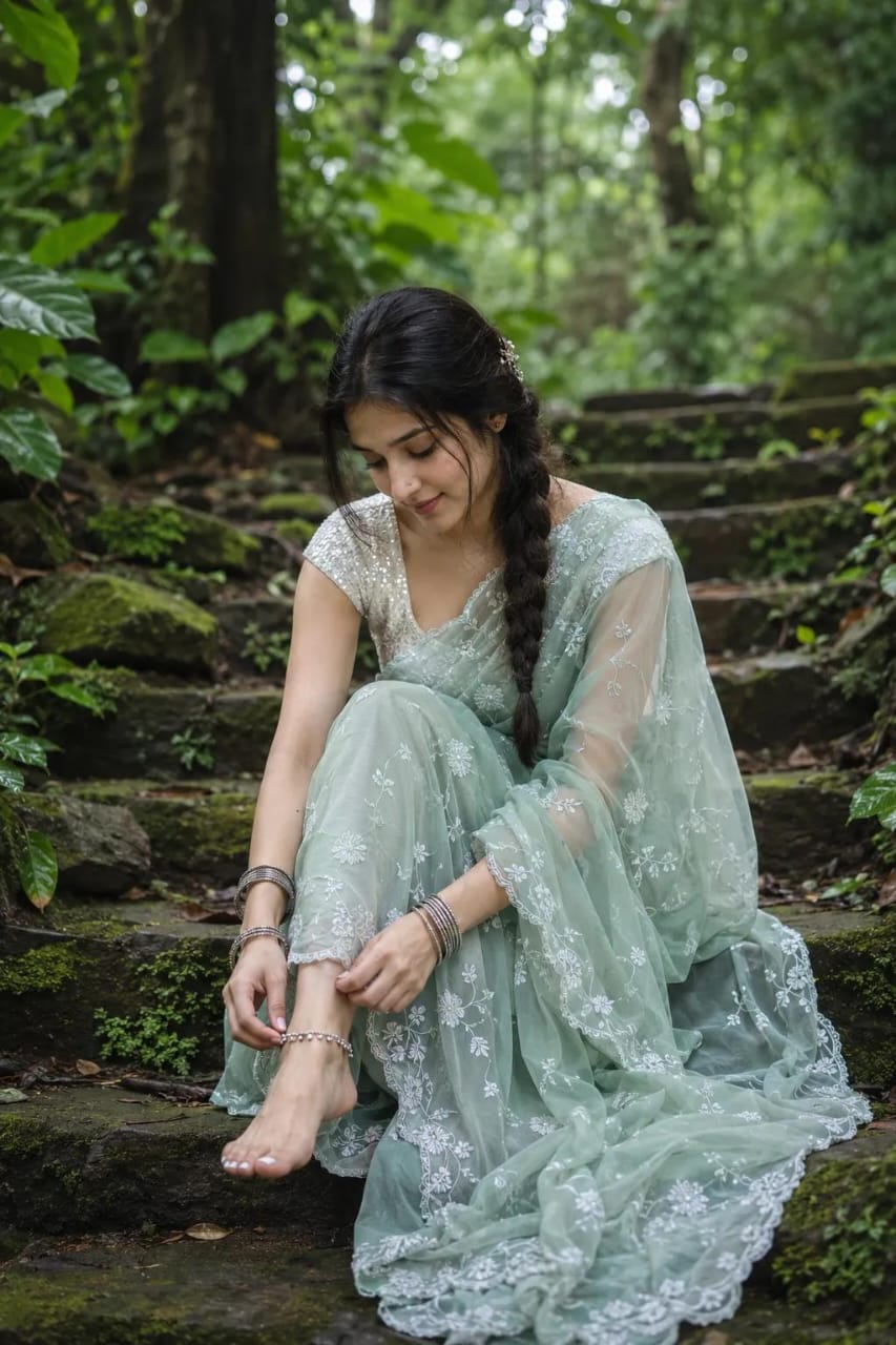 Nature Saree Portrait AI Prompt | Ultra Realistic Forest Princess Photography