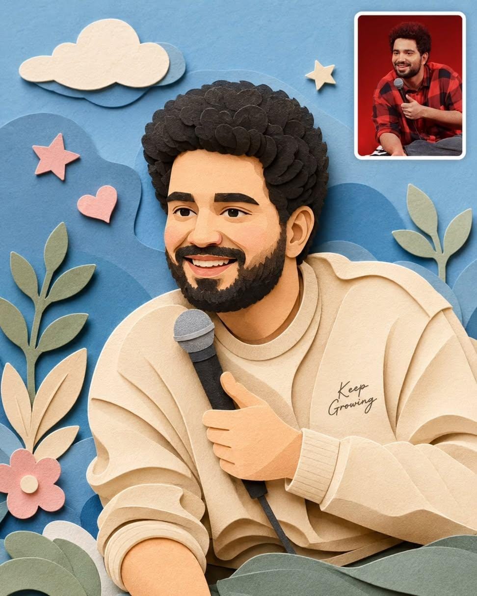 Paper Cut Layered Illustration AI Prompt | Handcrafted Papercraft Portrait Style