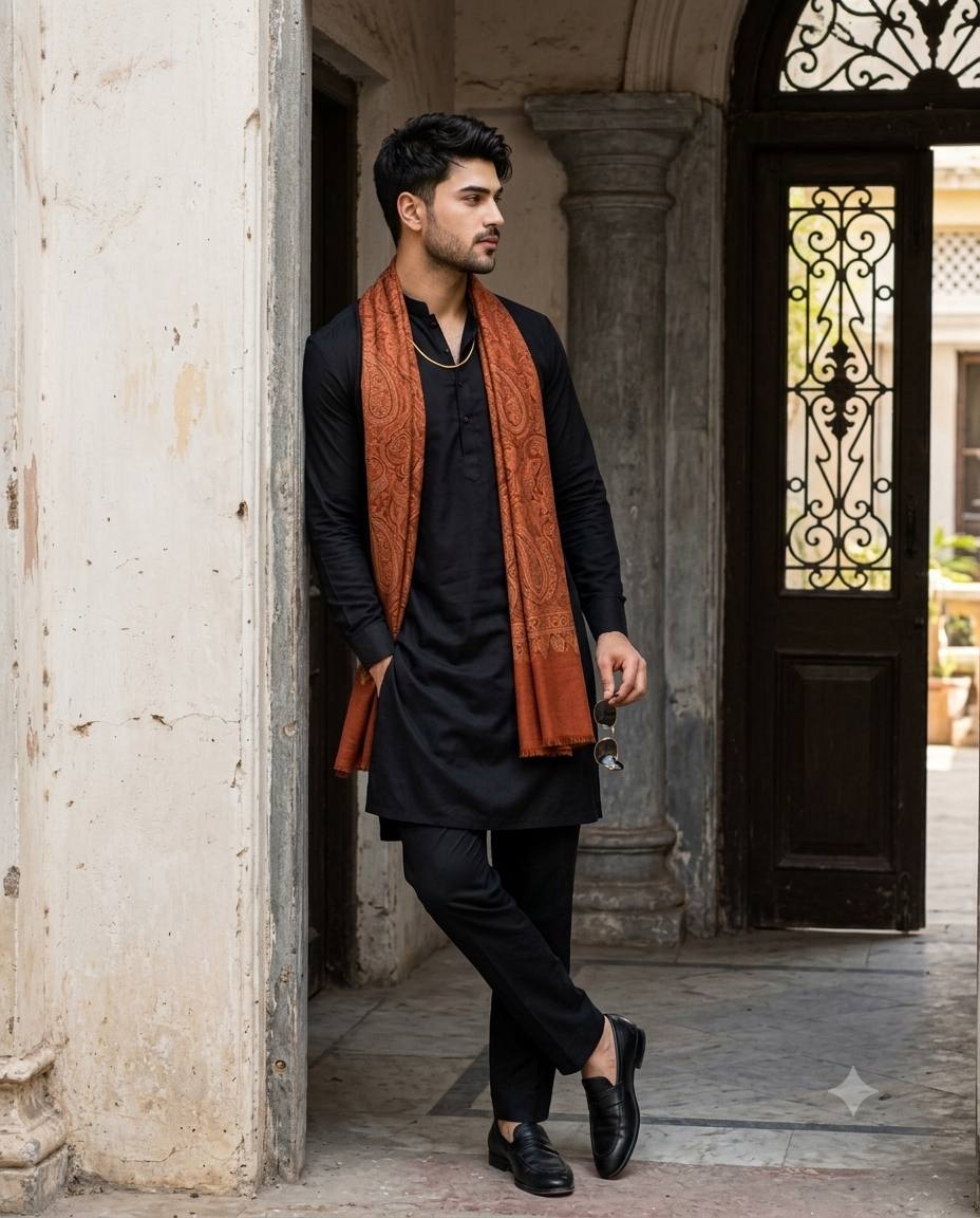 Black kurta pashmina portrait AI prompt | Candid iPhone aesthetic