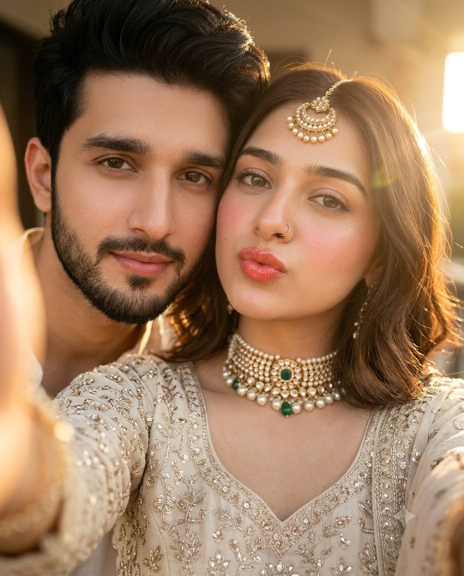 Ultra-Realistic Indian Couple Golden Hour Selfie | Traditional Romantic Portrait AI Prompt